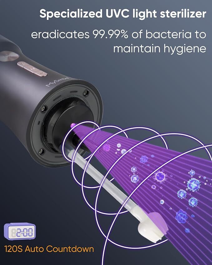 MySmile LP221 Cordless Oral Irrigator Water Flosser with UVC Sterilizable Black