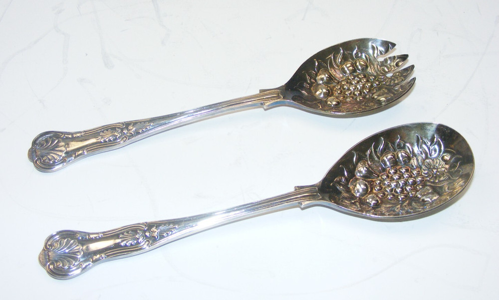 Vintage EPNS Fork Spoon Serving Set Raised Fruit Design Made in England 4-south