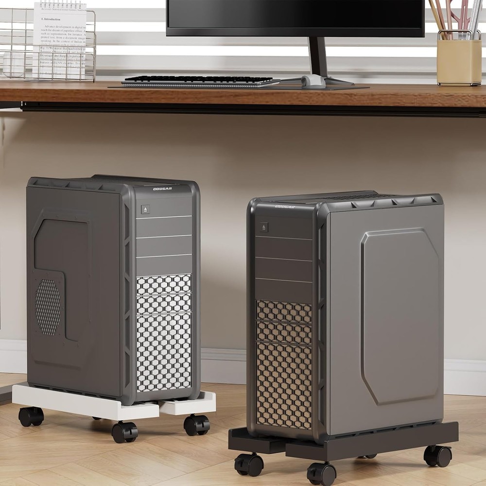 Adjustable Mobile CPU Stand, Ventilated Computer Tower Stand with 4 White