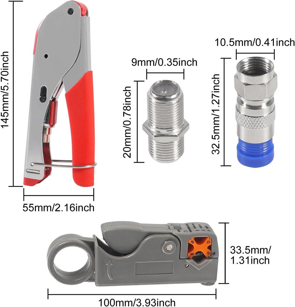 Coax Cable Crimper Tool Kit Coaxial Compression Tool Fitting Wire Stripper with