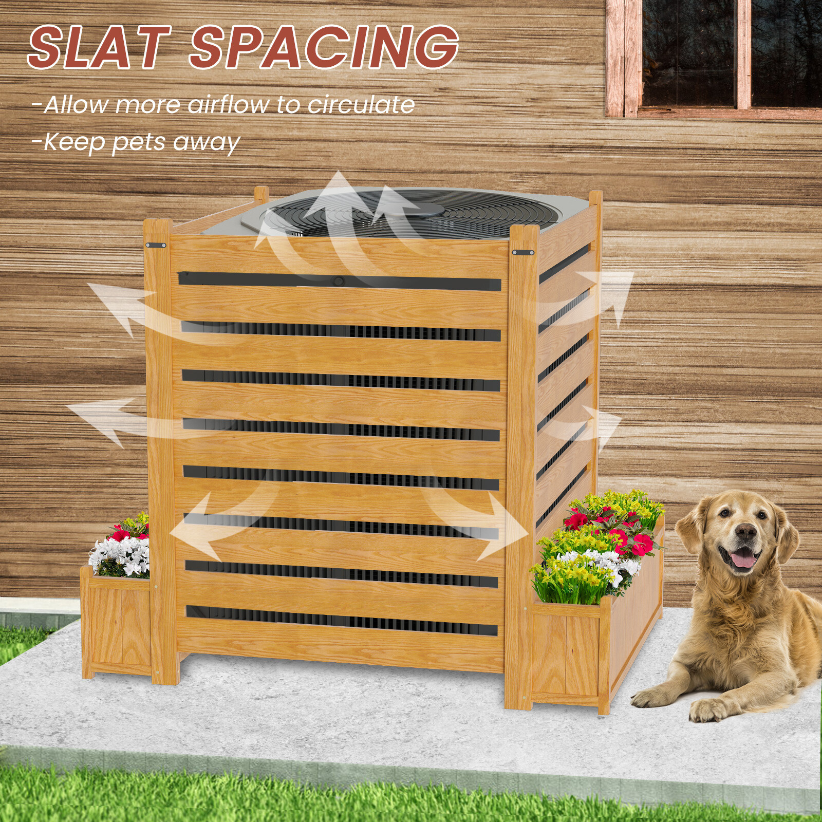 NAIZEA 3 Panels 36"Wx45"H Air Conditioner Fence Privacy Screen with Planter Box