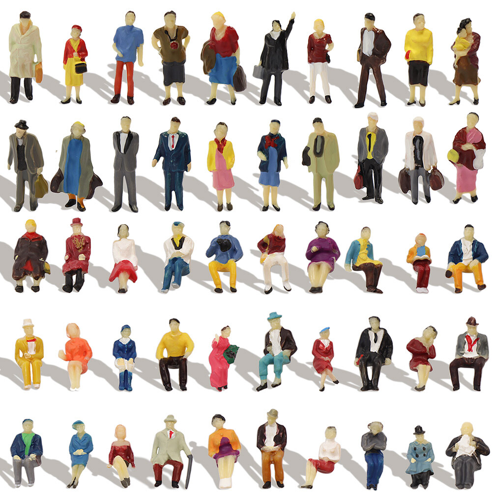 100pcs HO Scale Seated Standing People 1:87 Figures Passenger 50 Different Poses