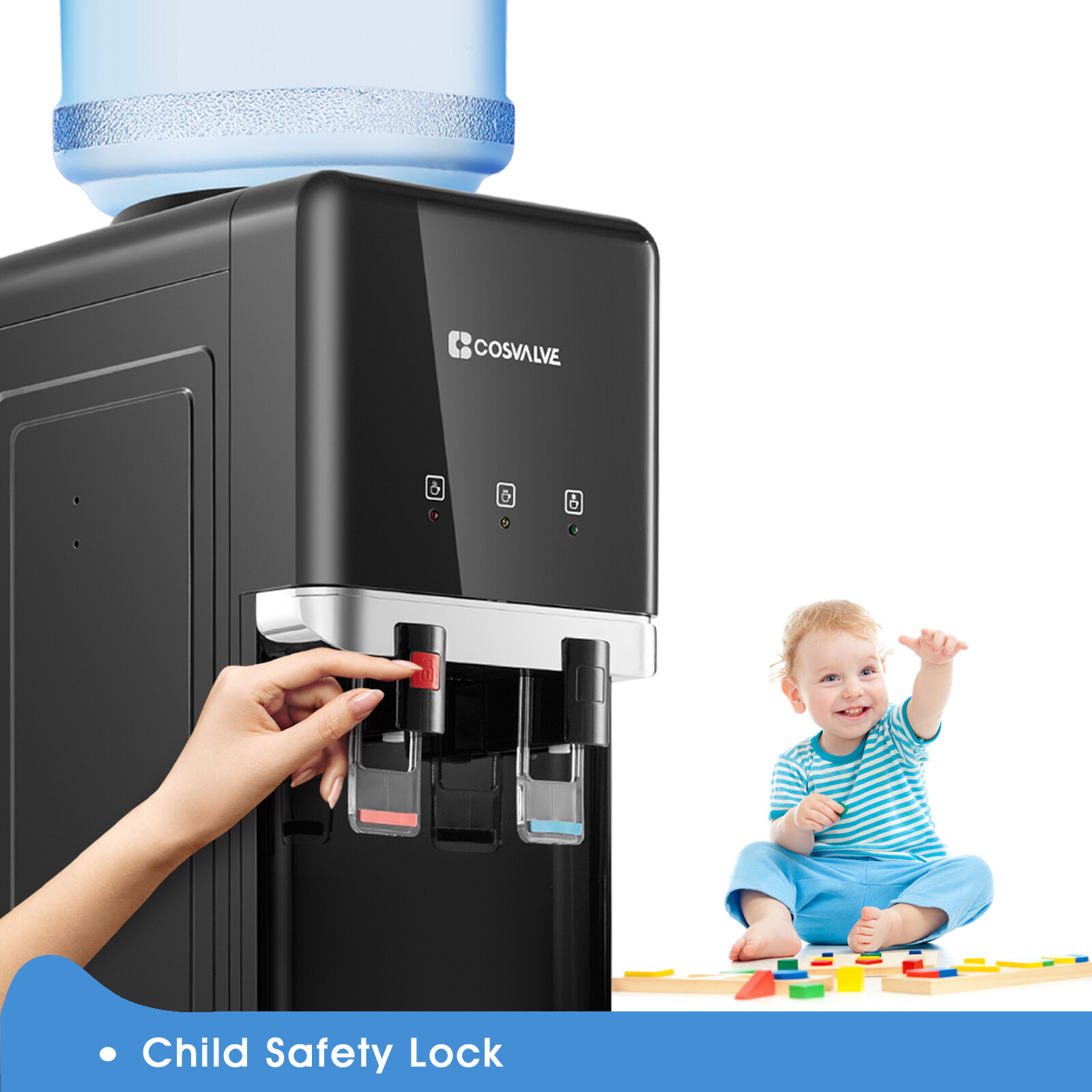 Top Loading Hot/Cold Water Cooler Dispenser Compressor Refrigeration w/ Freezer