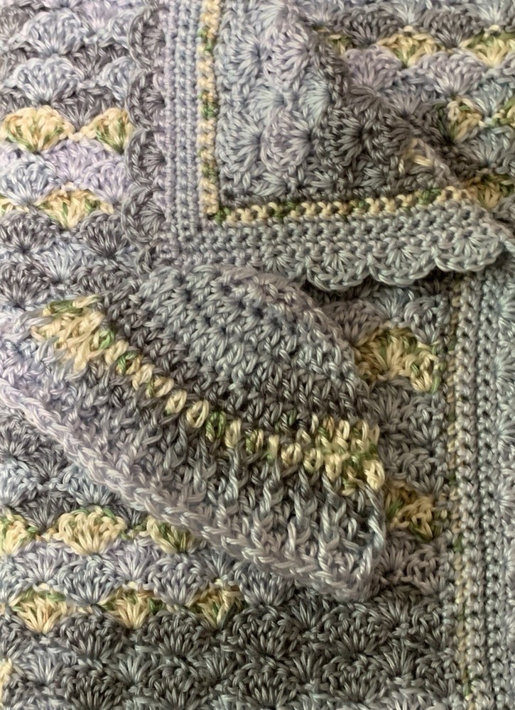 Handmade Crocheted Baby Blanket & Hat - Sea Shells