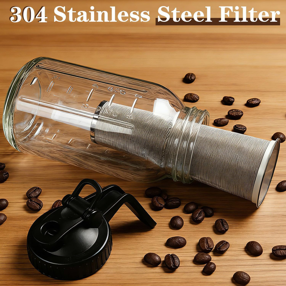 Cold Brew Coffee Maker, 64oz Cold Brew Pitcher with Stainless Steel Filter & Cof