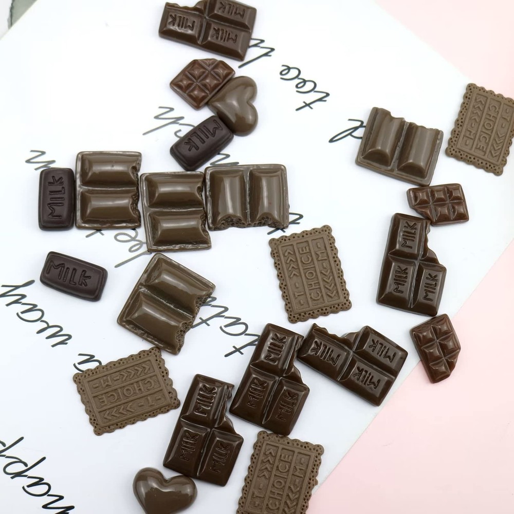 60 Pcs Simulation Chocolate Resin Flatback Flat Back Cabochon Craft Decoration C