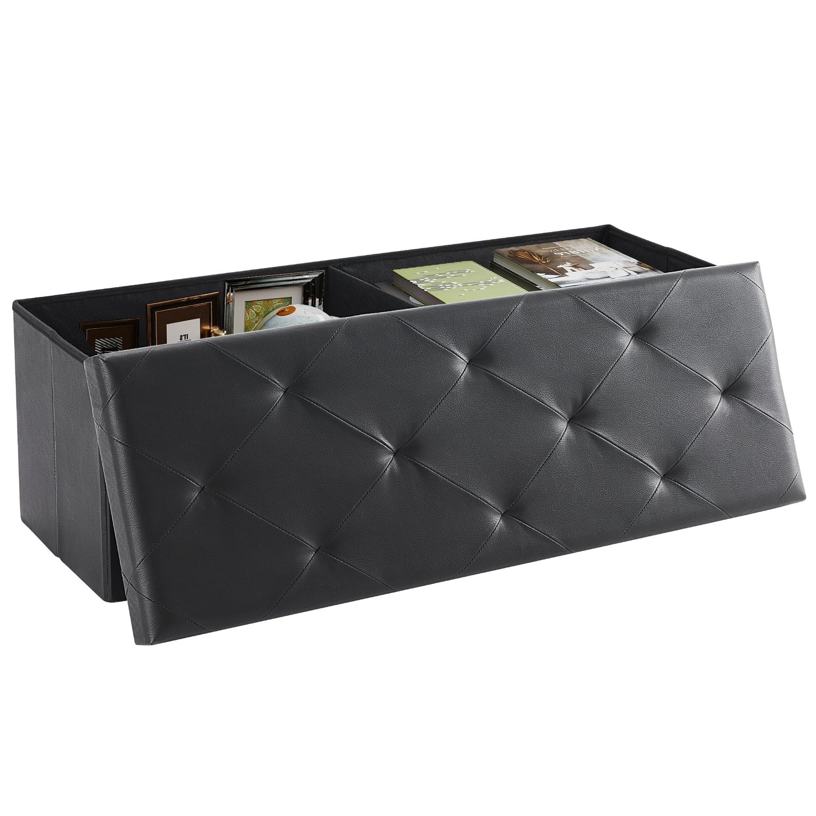 43 Inches Foldable Storage Ottoman Bench, Foot Rest Stool, Synthetic Leather ...