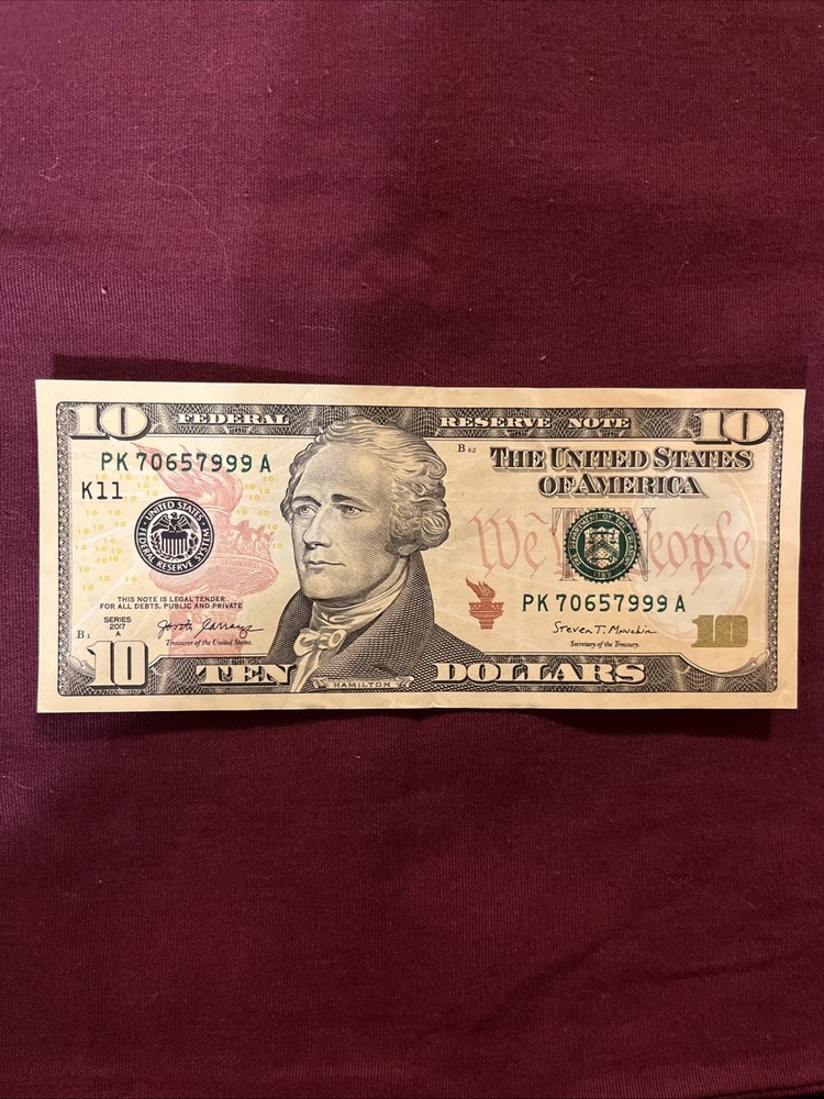 $10 Banknote Series 2017A Excessive Ink Bleed Through Almost Uncirculated￼