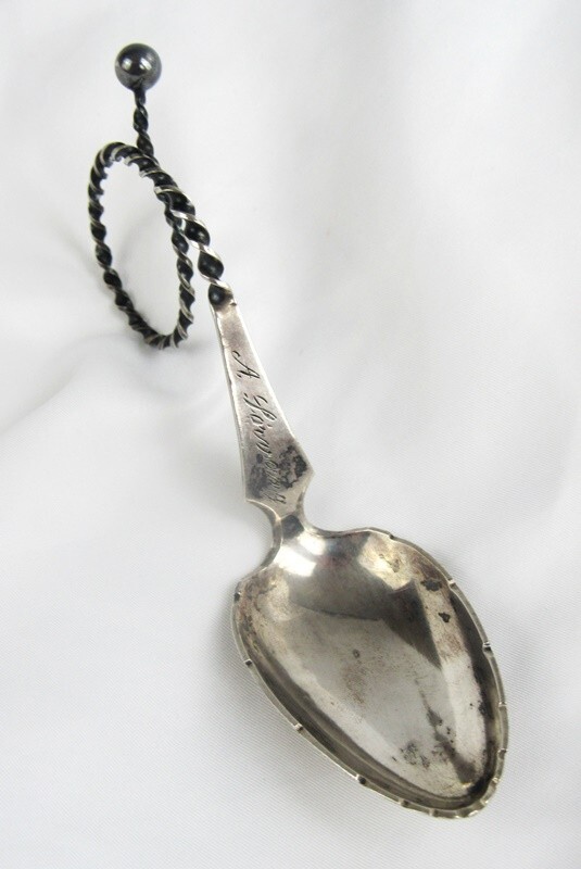 830 Silver J. Strand Tea Caddy Spoon with Fancy Twisted Loop Handle & Ball Tip