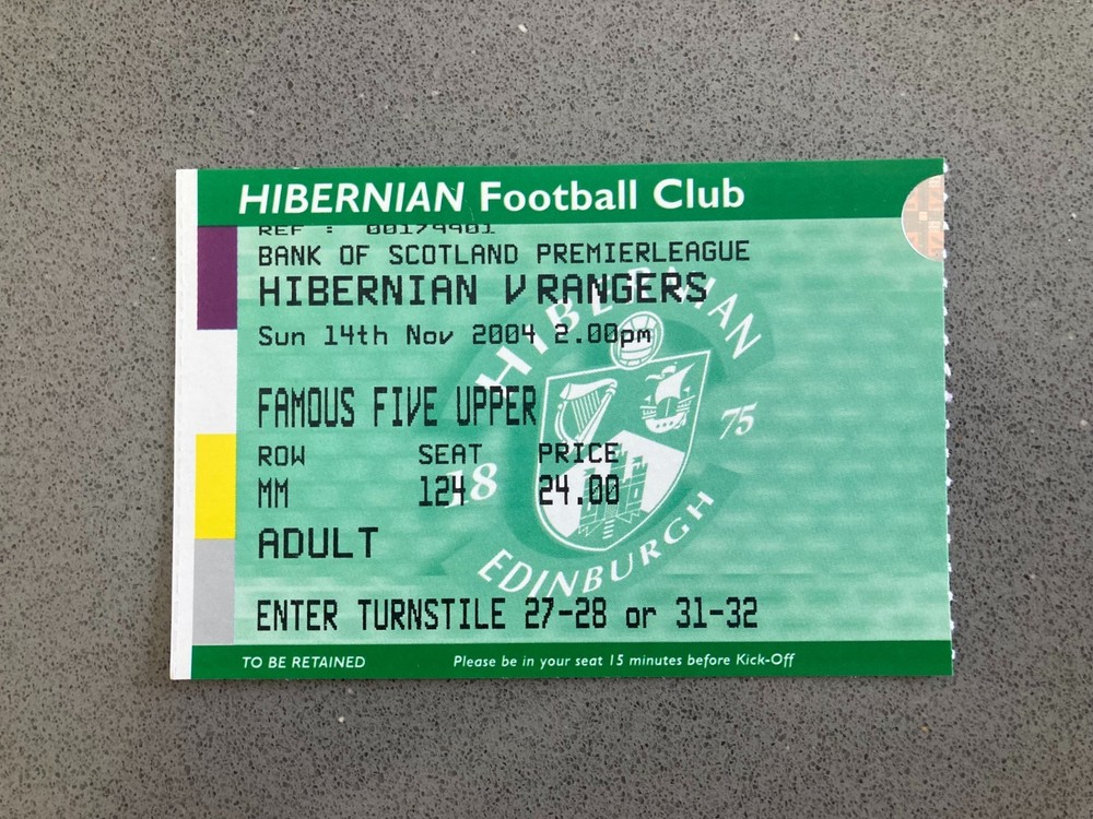 Hibernian v Rangers 2004-05 Match Ticket