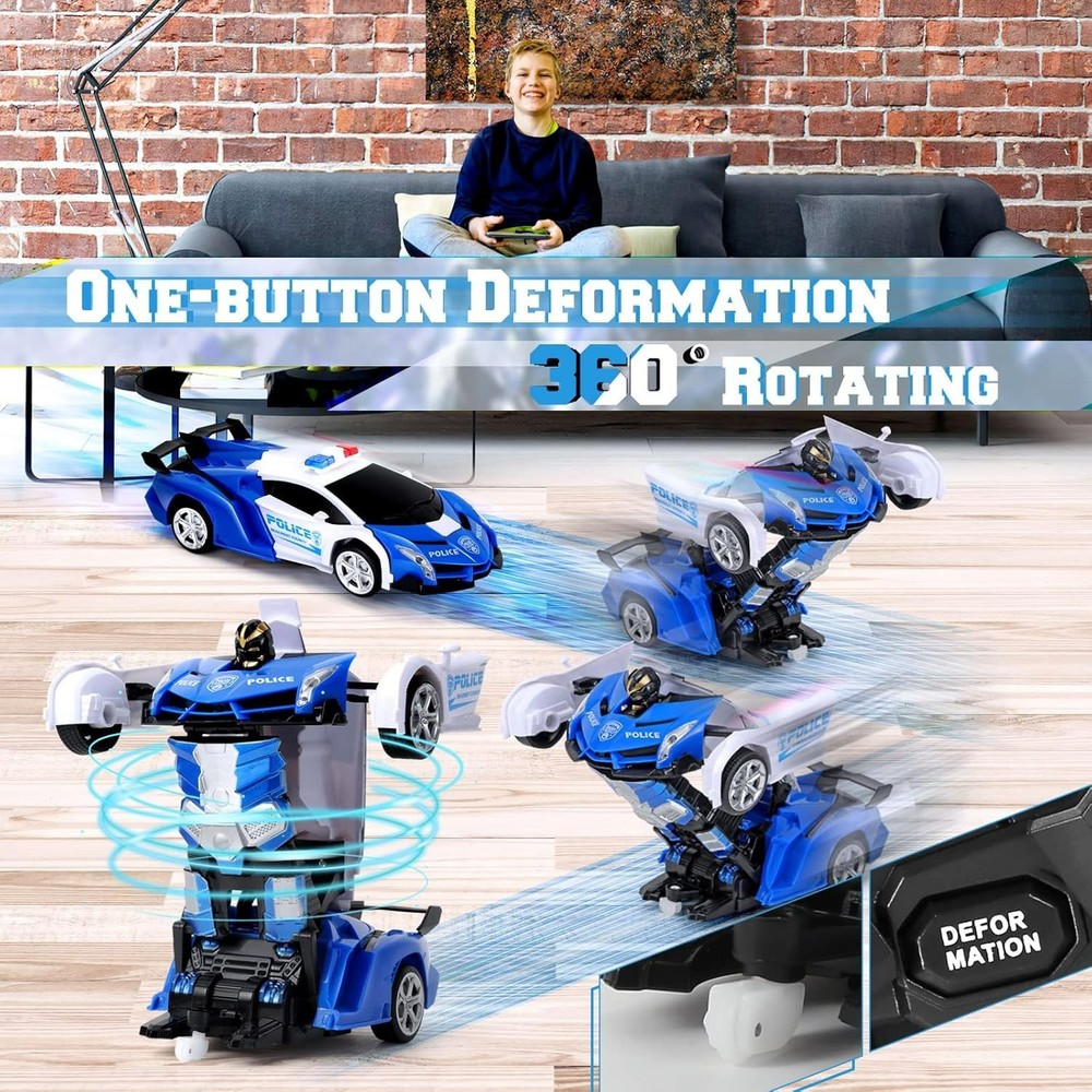 Coche teledirigido Dolanus, robot transformable, azul y blanco