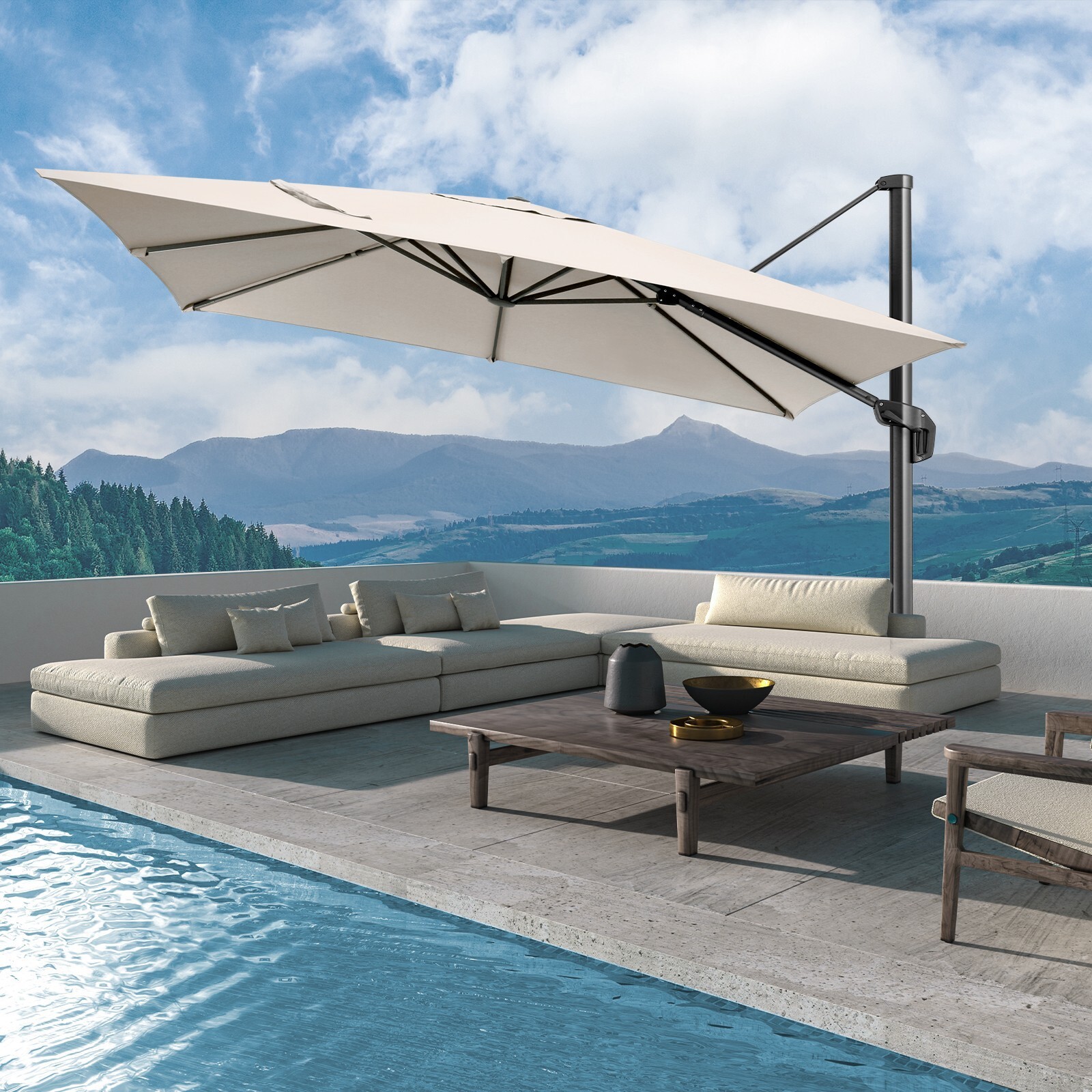 10x10ft Large Cantilever Patio Umbrella Adjustment Aluminum Offset Pool Umbrella
