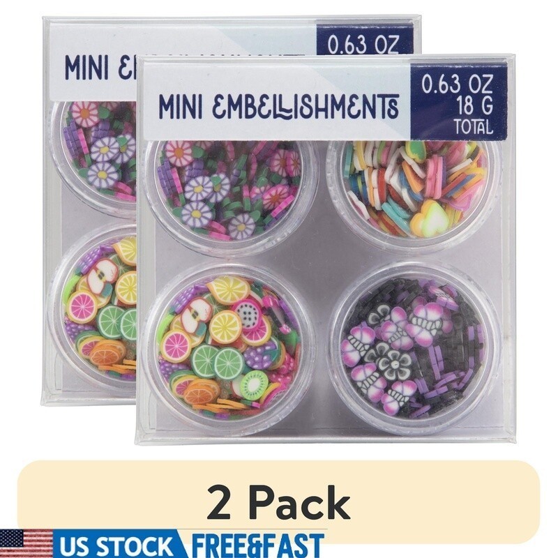 2 Pack Mini Craft Embellishments Assorted Shapes Polymer Clay Storage Jars New
