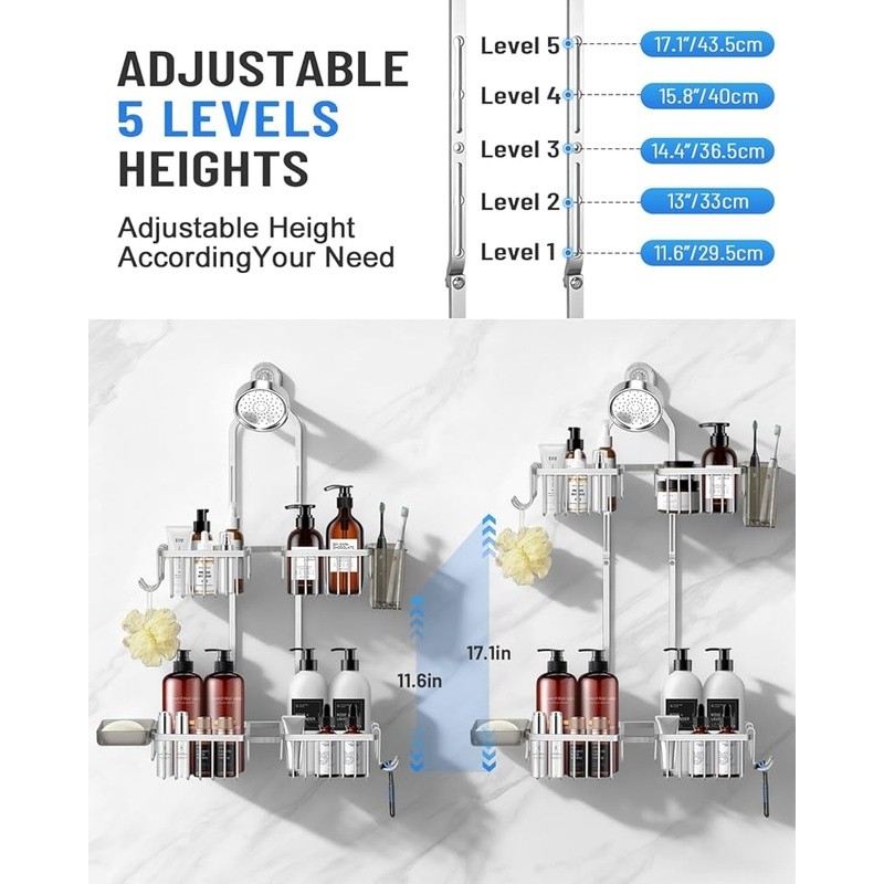 Adjustable Shower Caddy Organizer Rustproof Hanging Mount Tool Free Install New