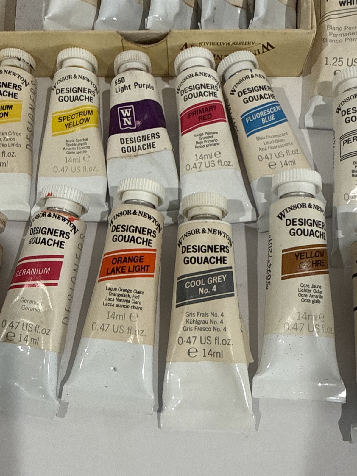 Winsor & Newton Designers Gouache Lot Of 19 Assorted Tubes Vintage