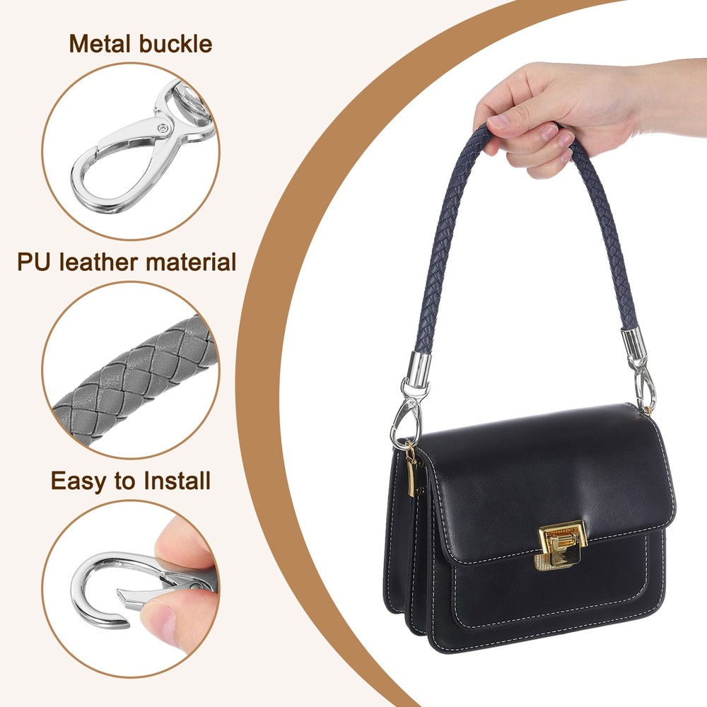 2Pcs 60cm Short Leather PU Braided Purse Replacement (Dark Gray, Silver)