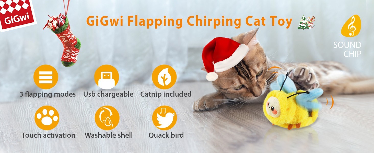 Cat Toy, Motion Activated, Flapping and Chirping Cat Toy with Catnip (Moving Bee