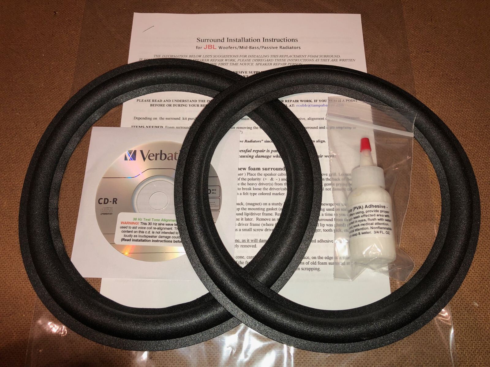 JBL 410G, L26, L50A, L80t, L80S, L120, LXE990 Foam Surround Speaker Repair Kit