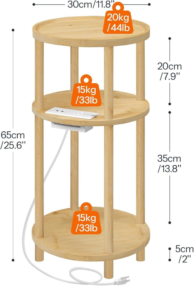 HOOBRO Side Table End Table 3-Tier Storage Shelves Nightstand Sofa Table
