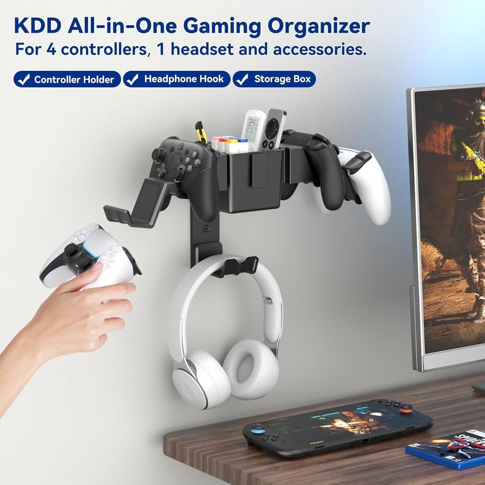 KDD Controller Wall Mount & Headset Holder, Universal Gaming Organizer Stand wit