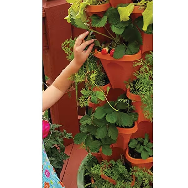 Mr. Stacky Vertical Planter Terracotta Plastic Stackable Self-Watering (5-Pack)