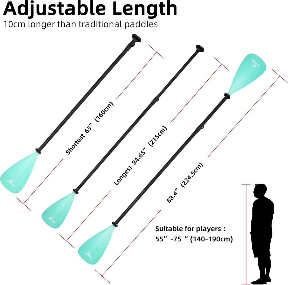 SUP Paddle 4-Piece Adjustable Kayak Paddle Floating Lightweight Paddle Board ...