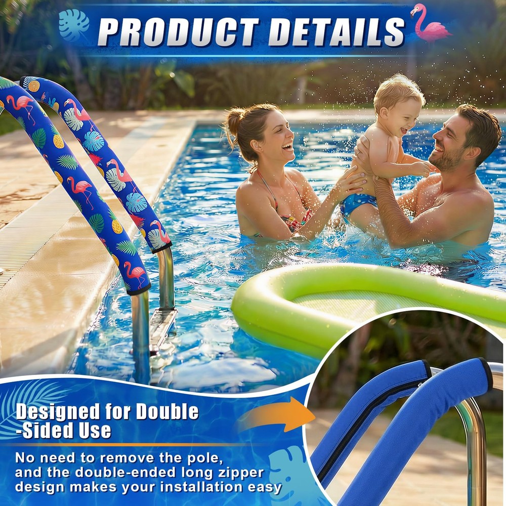 2PCS 4FT Double-Side Pool Handrail Covers with Zippers,Slip Resistant Pool Ra...