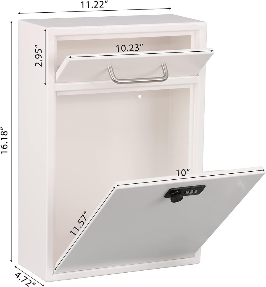 xydled Wall-Mount Mailbox with Combination XL Large, White Lock