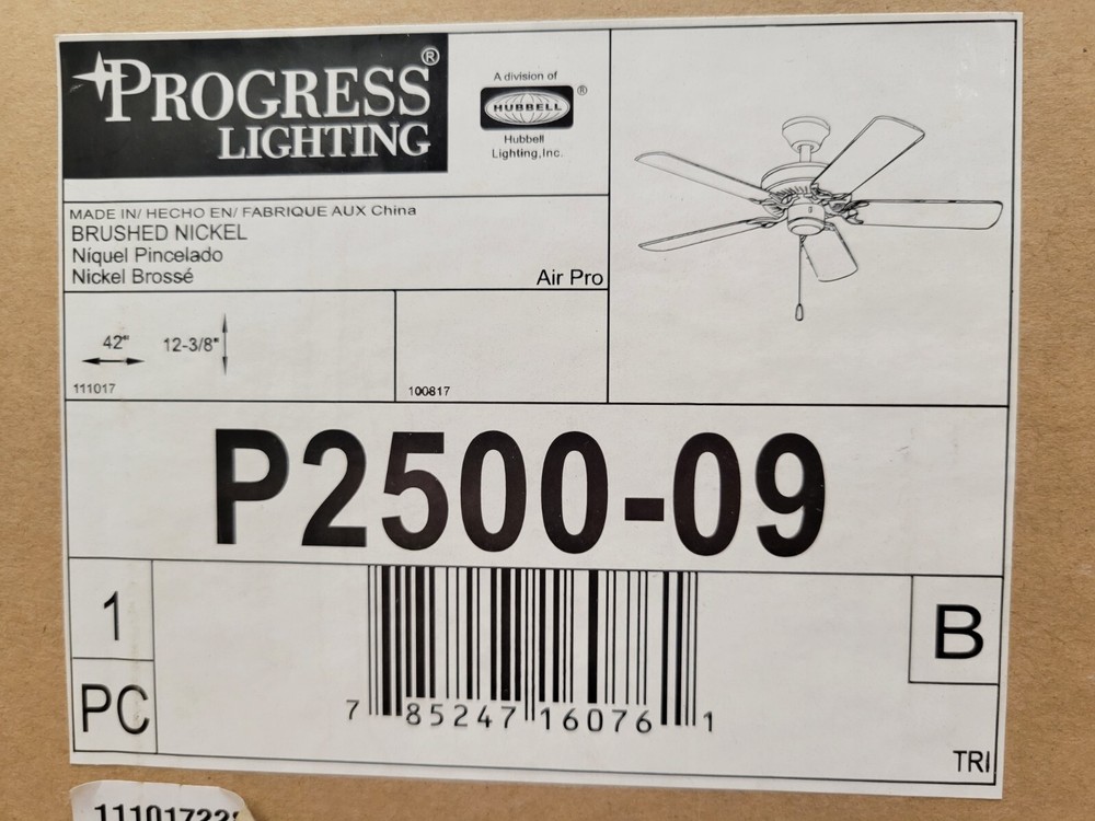 Progress Lighting P2500-09 Air Pro Ceiling Fan 42" Brushed Nickel Transitional
