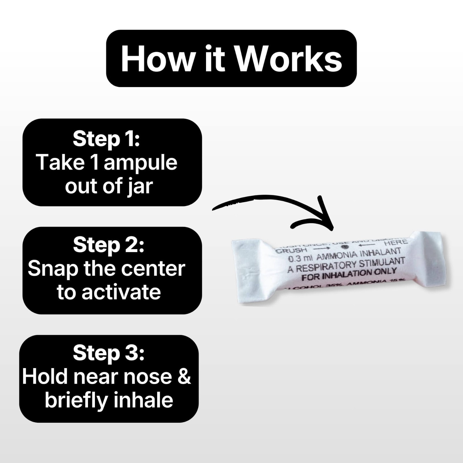 Ammonia Inhalants | Crushable Smelling Salts | 40-Count