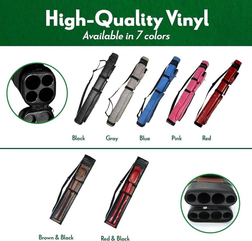Vinyl Hard Pool Cue Case with 4 Compartments - Game Night Ready