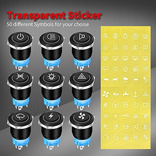 Latching Push Button Switch 12V Pushbutton Switch Blue LED 12 Volt Push