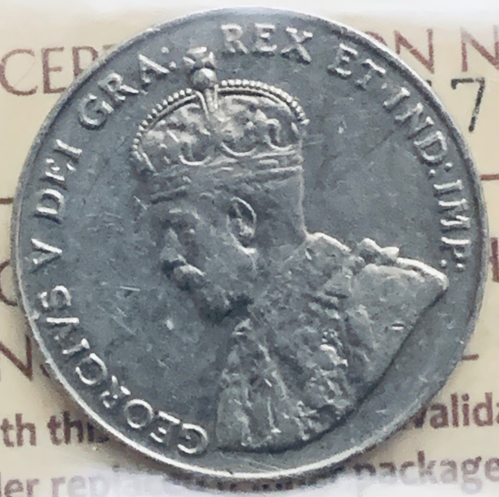 1925 Canada 5 Cent Coin ICCS VF20