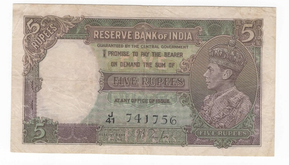 1937 INDIA 5 RUPEES P18a very FINE CONSITION PM127-5