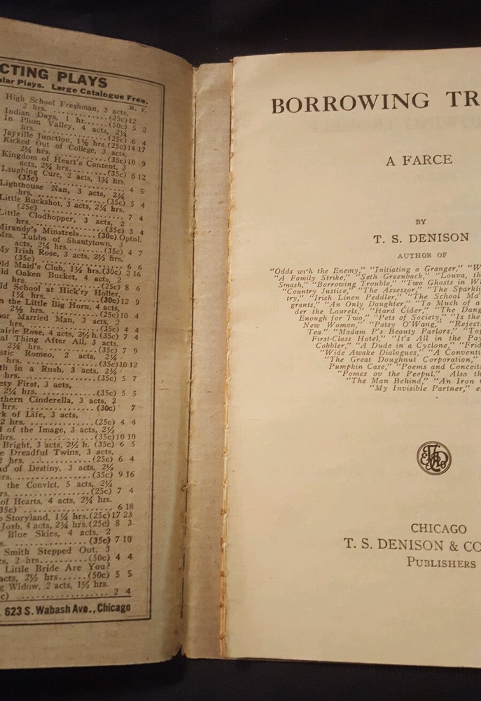 Vintage Antique T.S. Denison "Borrowing Trouble" Play Script A Farce
