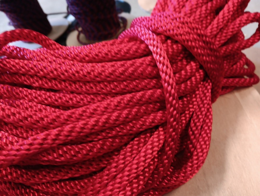 3/8” x 122ft. Solid Braid Polyester Rope. Made in USA. Red
