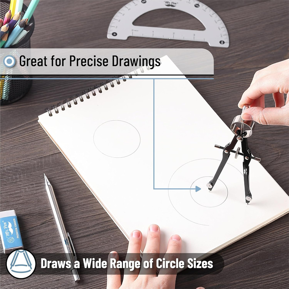 - Professional Compass with Lock, Black, Compass for Geometry, Drafting Compass,