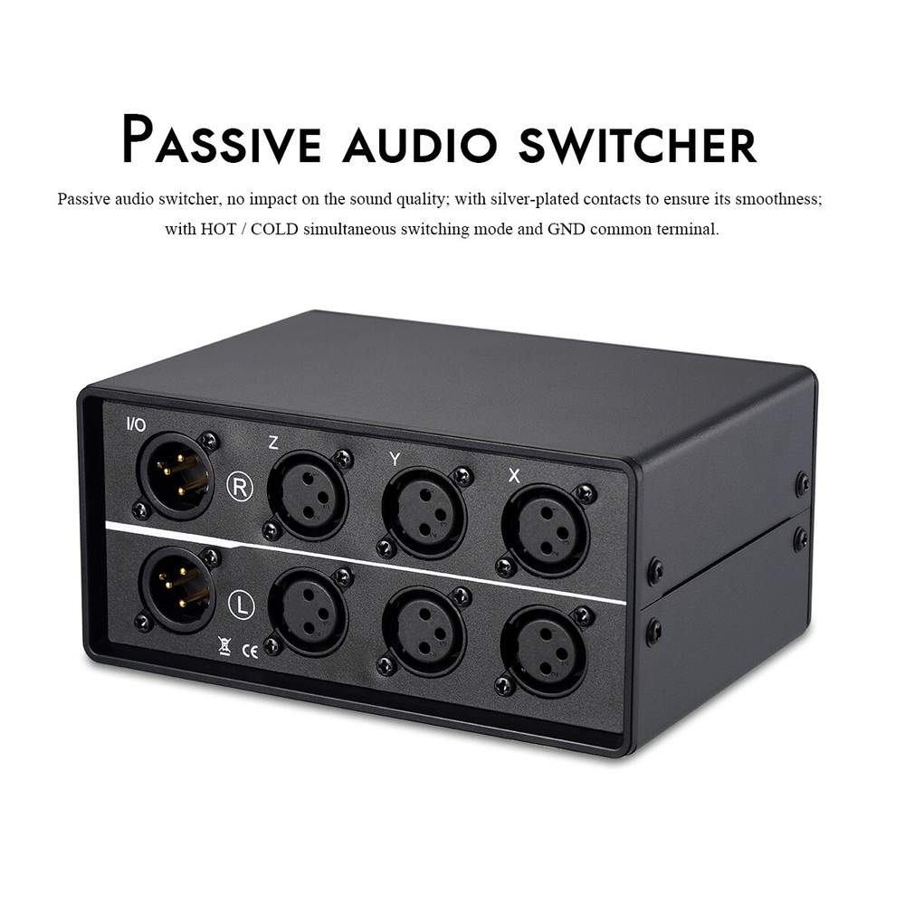3 Way XLR Balanced Audio Switcher Box Passive Stereo Selector for Amplifiers