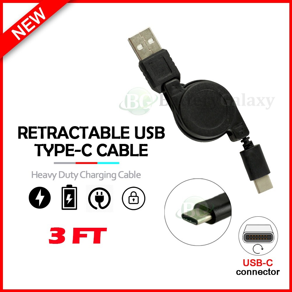 USB C CABLE TYPE C to A FAST CHARGING DATA SYNC RETRACT CHARGER CORD FOR SAMSUNG
