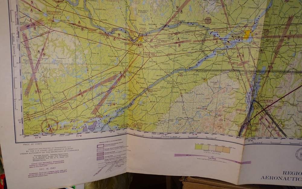 Canada St Lawrence River Restricted Regional Aeronautical Chart 1943 Map