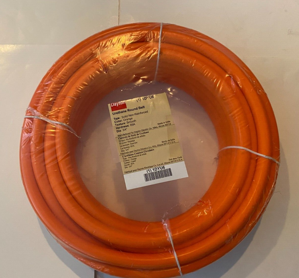 DAYTON 3/4" x 50' Urethane Round Belt - Solid Core - Smooth - Orange - 85A -