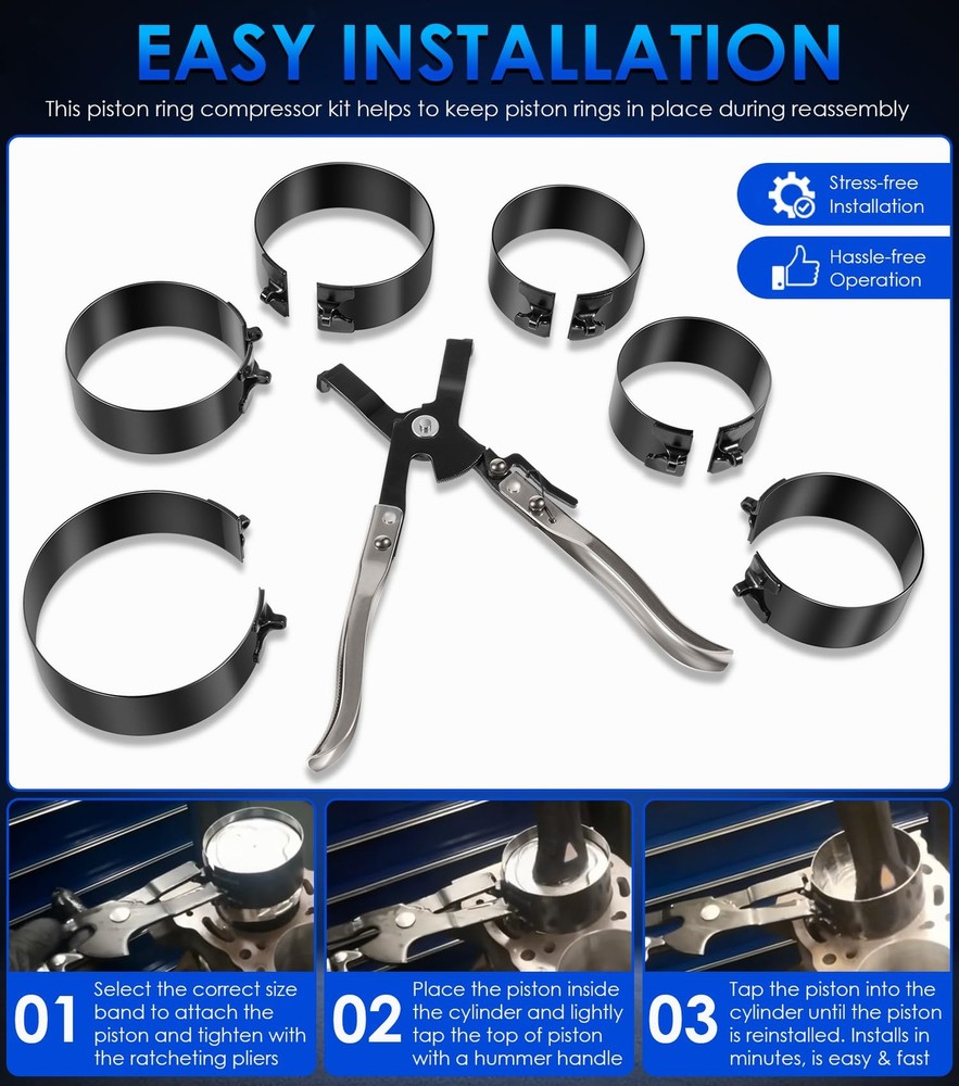 940387 Piston Ring Compressor Tool Set for Car Engine Motorcycle Kit#69