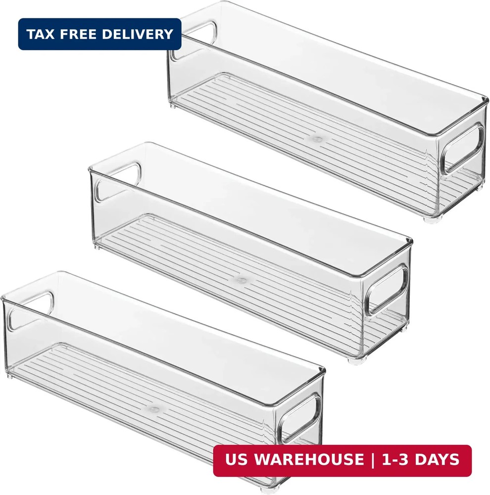 iDesign Stackable Fridge Bin with Handles - Ideal for Freezer or Pantry, Set of