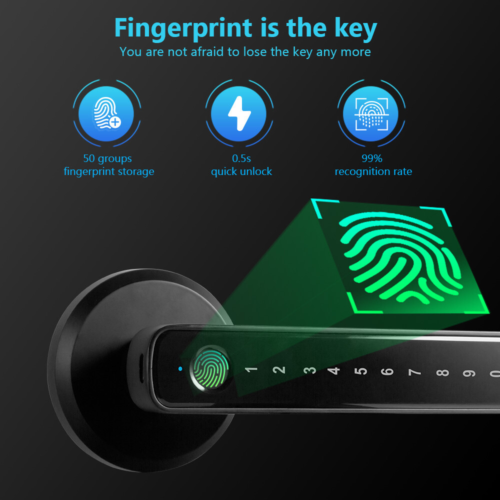 KERUI Smart Door Lock Handle Biometric Electronic Keyless Entry Lock TUYA APP