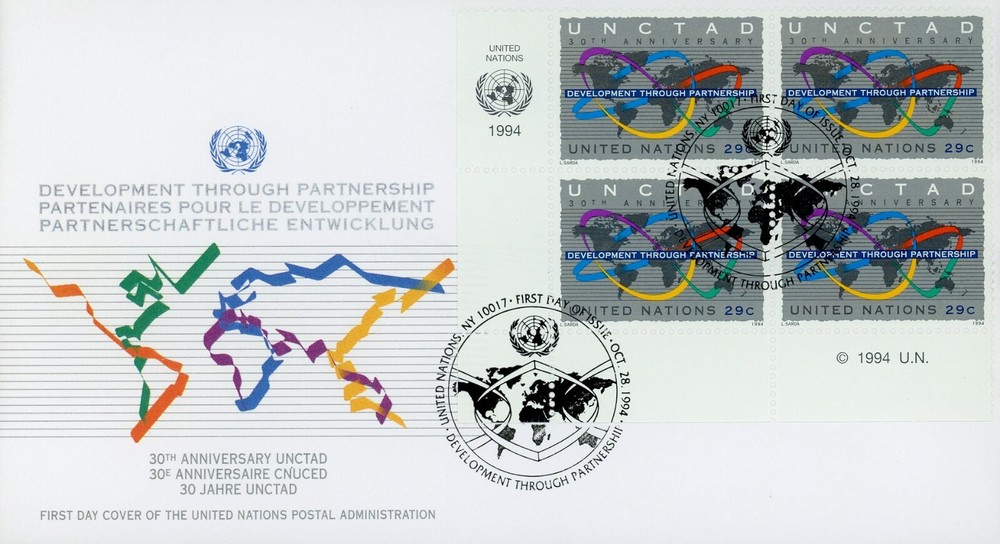 United Nations 653-654 FDC Development through Partnership MI4 Block