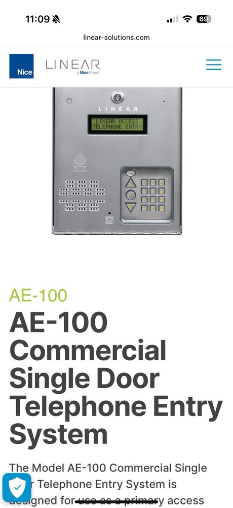Linear Intercom AE-100 Telephone Entry System