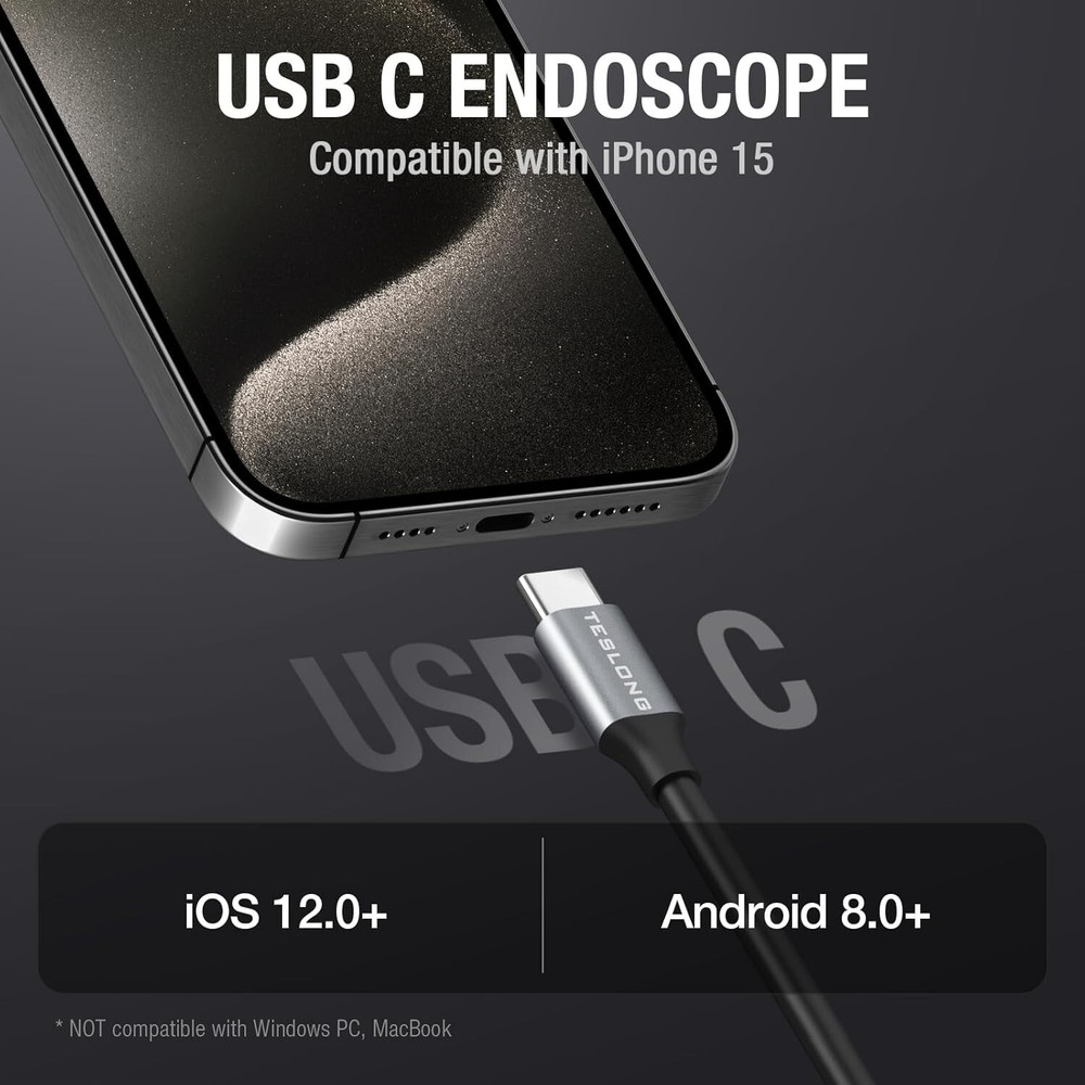 Endoscope Camera Teslong USB-C Borescope Inspection Camera for iPhone 15/Android