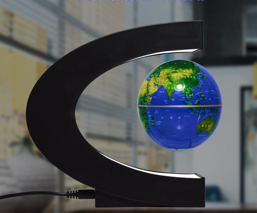 Creative C Shape Magnetic Levitation Floating Globe World Map with Colorful LED