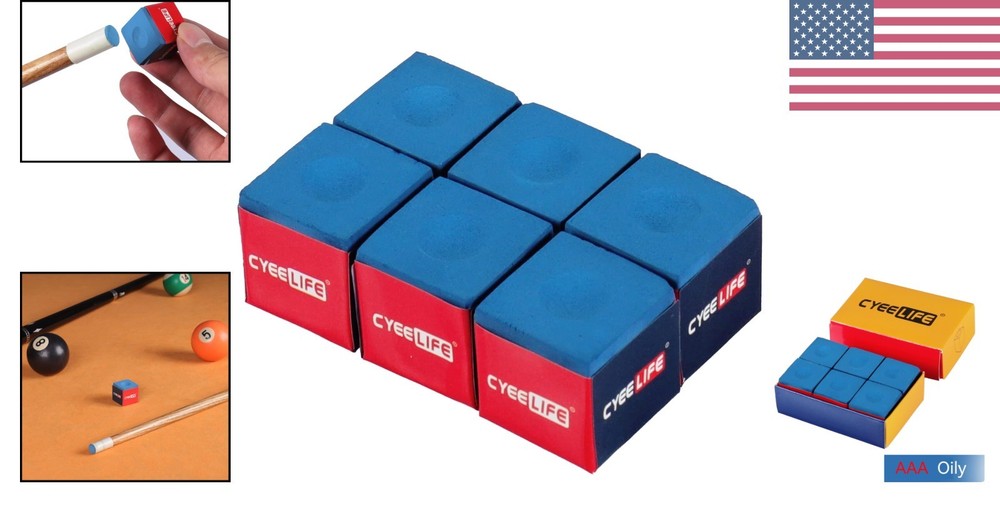 6 PCS Blue Billiard Chalk for Precision Play - Durable Nylon & Wool Blend