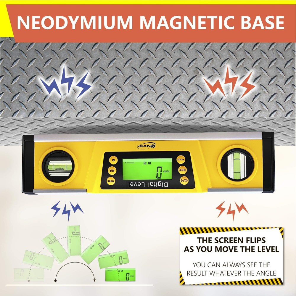 Digital Level - 10 Inch Torpedo Level And Protractor, Bright Lcd Display, Aud...